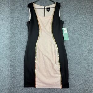 Melrose Social Dress Womens 14 Pale Blush Black Sequin Jacquard Sheath NWT
